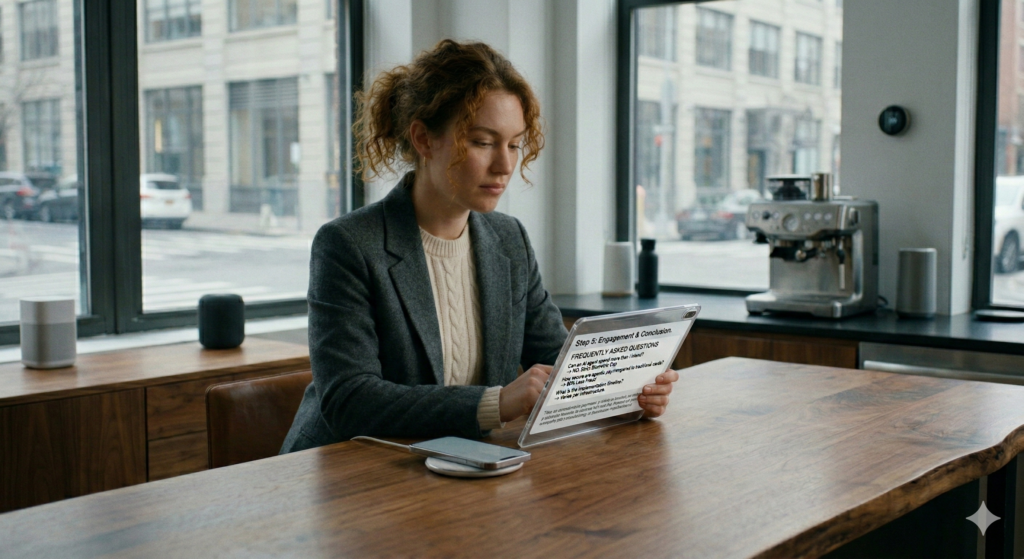 A professional woman reviewing the FAQ and Conclusion of the Agentic Payments guide.